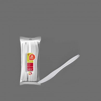 Faca Plstico Reutilizvel Branco 19.6cm Pack 12