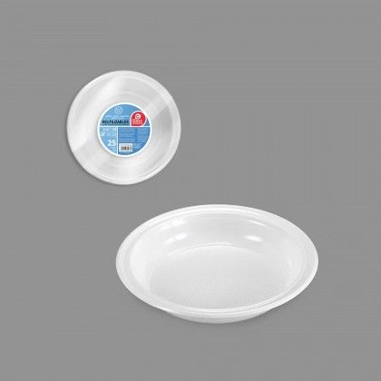 Prato Plstico Reutilizvel Fundo Branco 20.5cm Pack 25