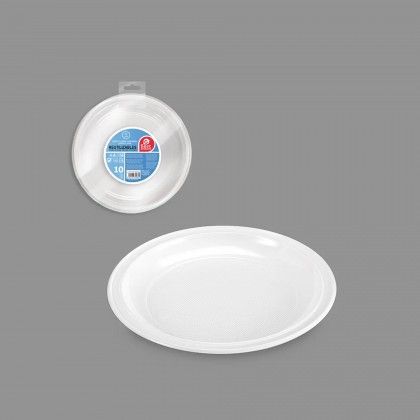 Prato Plstico Reutilizvel Raso Branco 22cm Pack 10