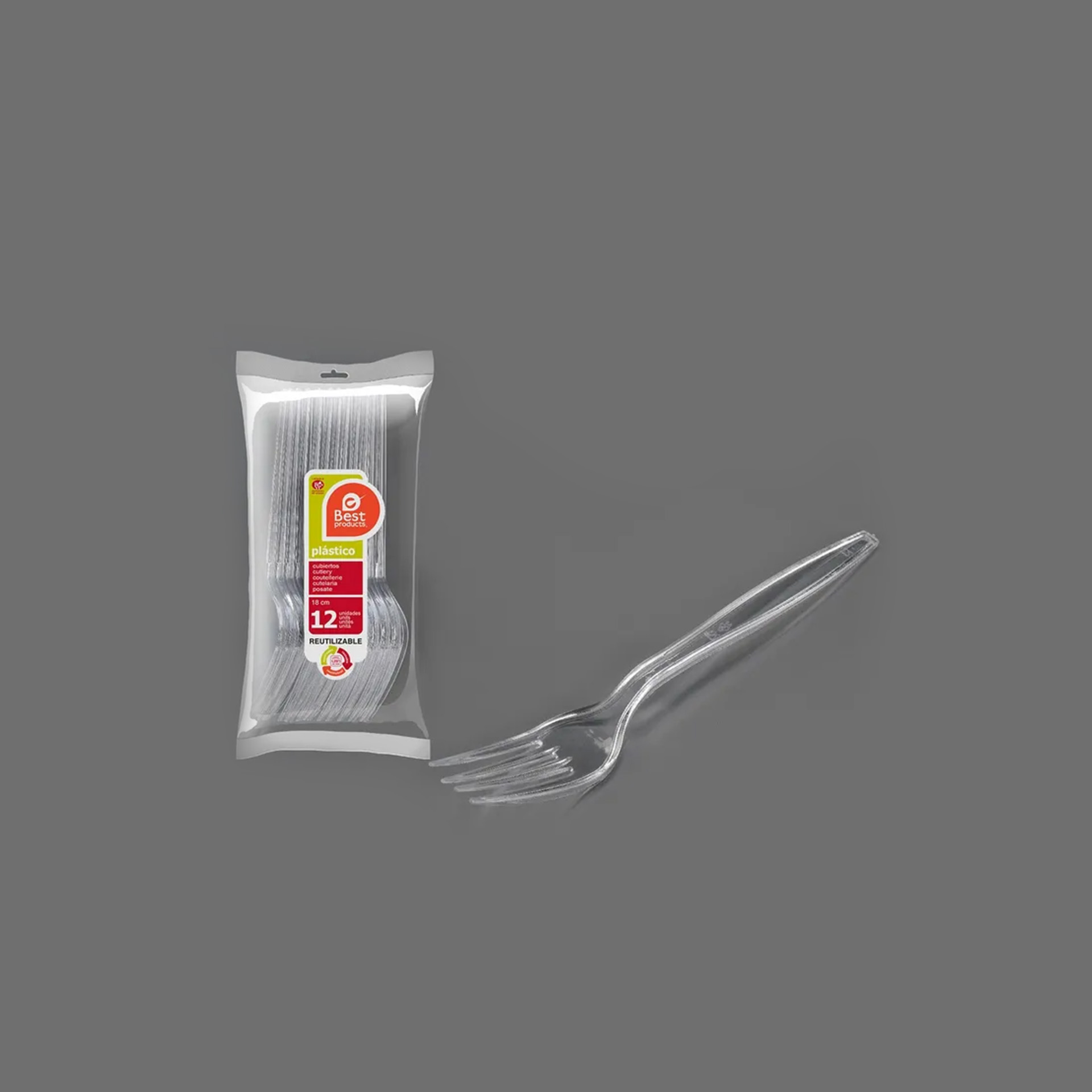 Garfo Plástico Reutilizável 18cm Pack 12