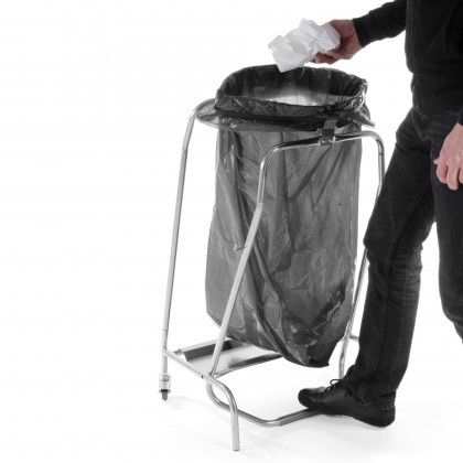 Suporte Saco Lixo Inox com Rodas e Traves Prateado 42X58X96cm