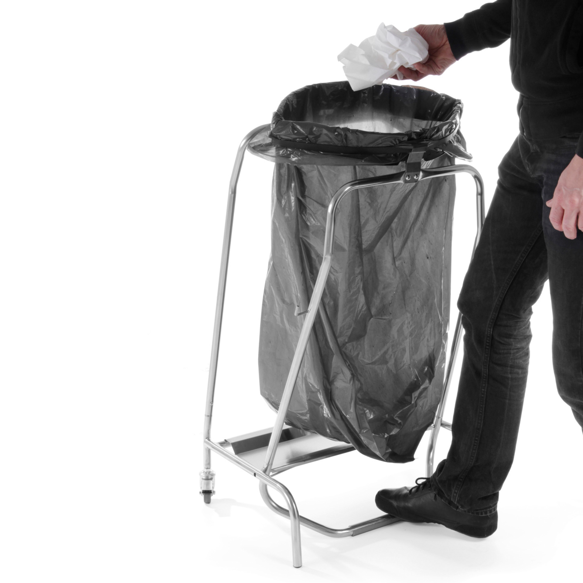 Suporte Saco Lixo Inox com Rodas e Travões Prateado 42X58X96cm