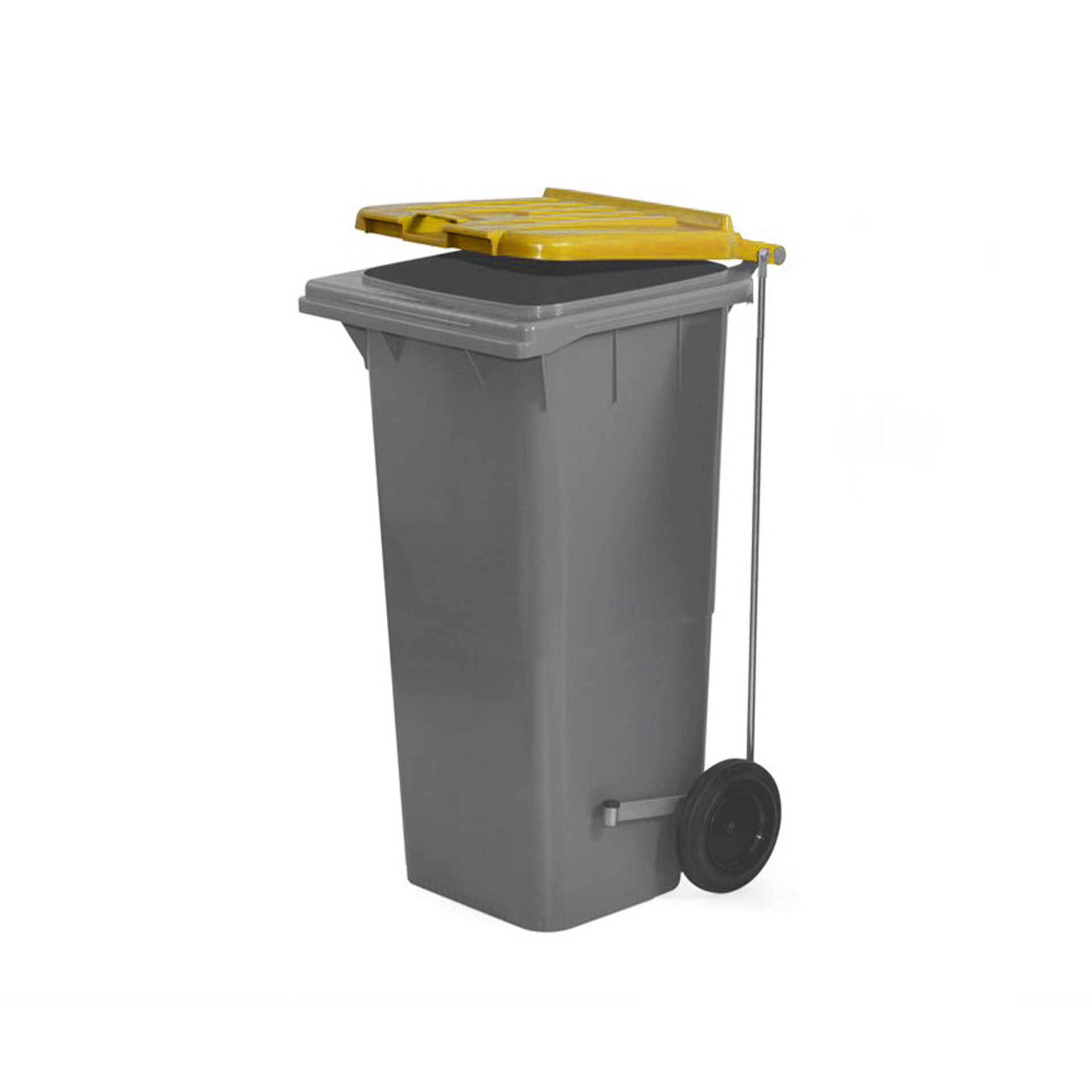 Contentor Eco Cinza com Pedal e Rodas Tampa Amarelo 120l 55.5X47X90.5cm