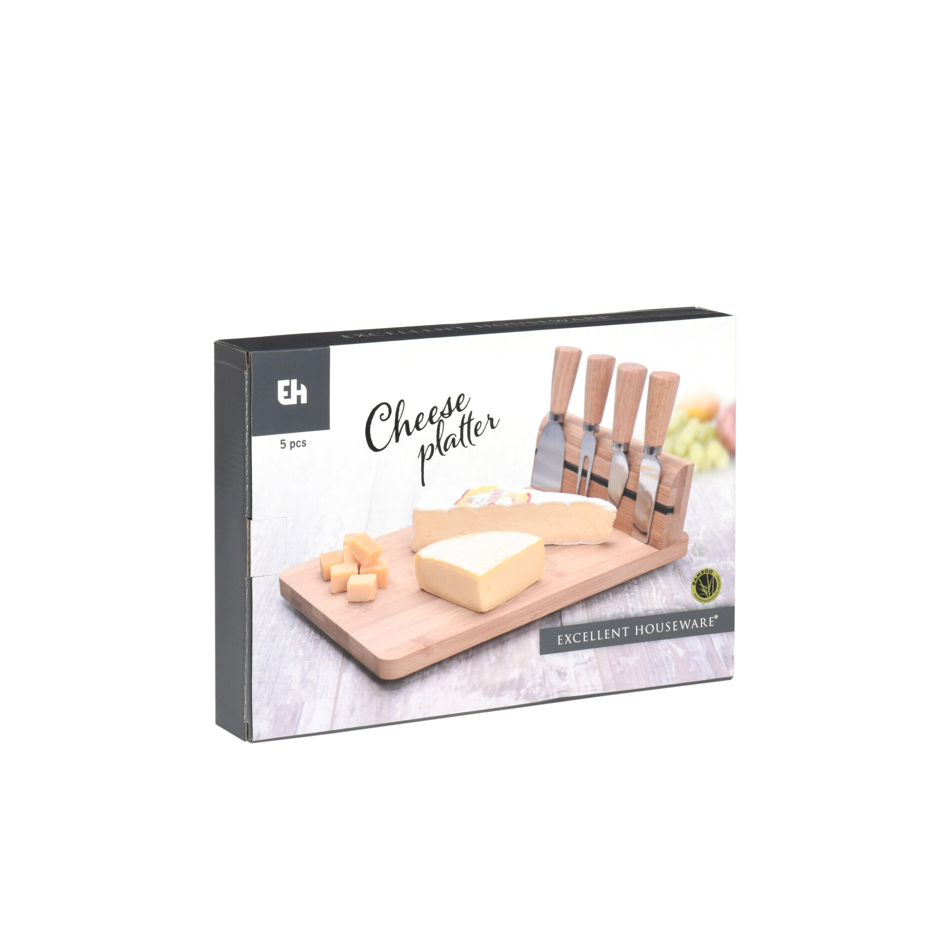 Tábua De Queijo Madeira Com 4 Utensílios 30X20X1.5CM