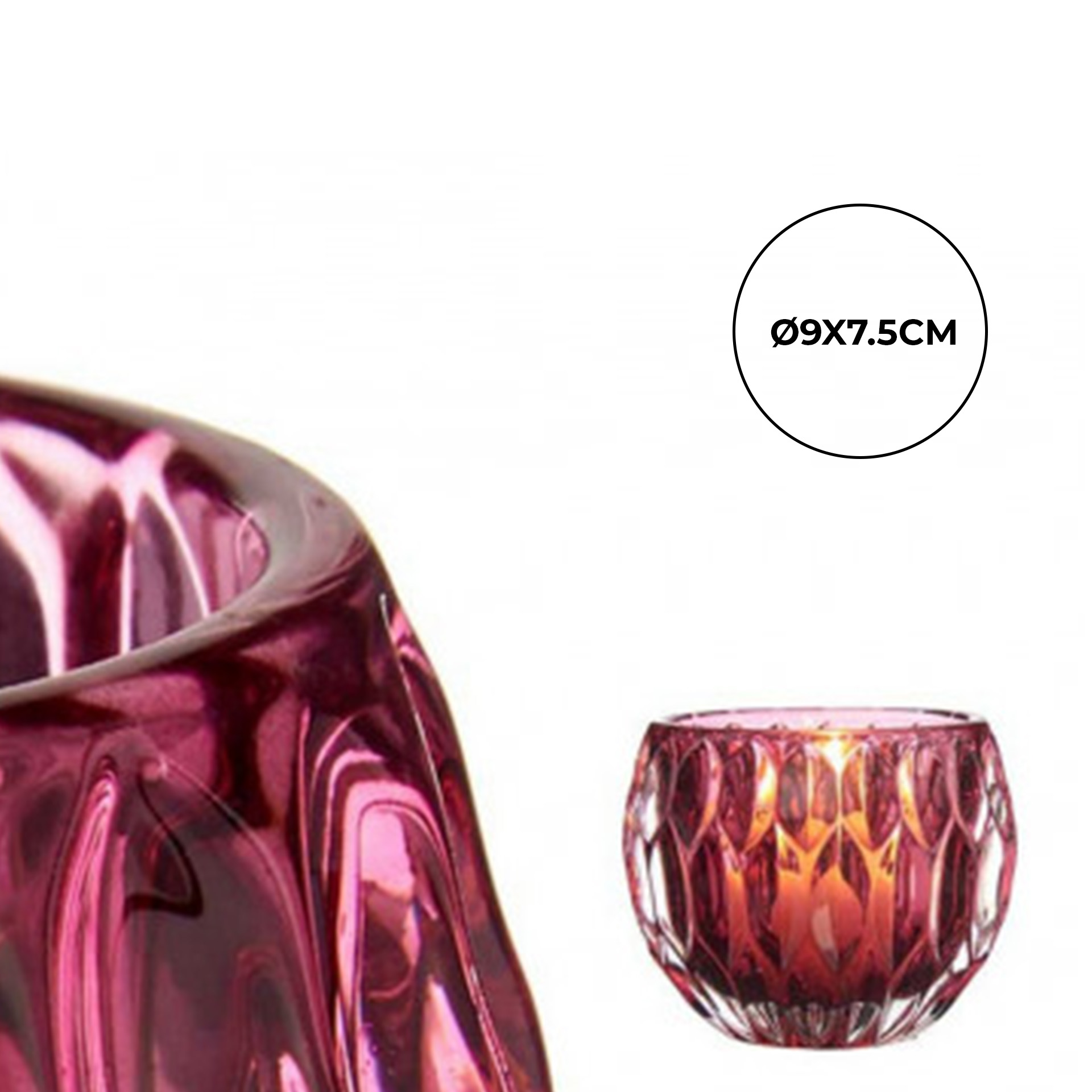 Porta Velas Vidro Hexágono Rosa 9X7.5cm