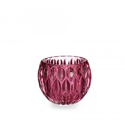 Porta Velas Vidro Hexgono Rosa 9X7.5cm
