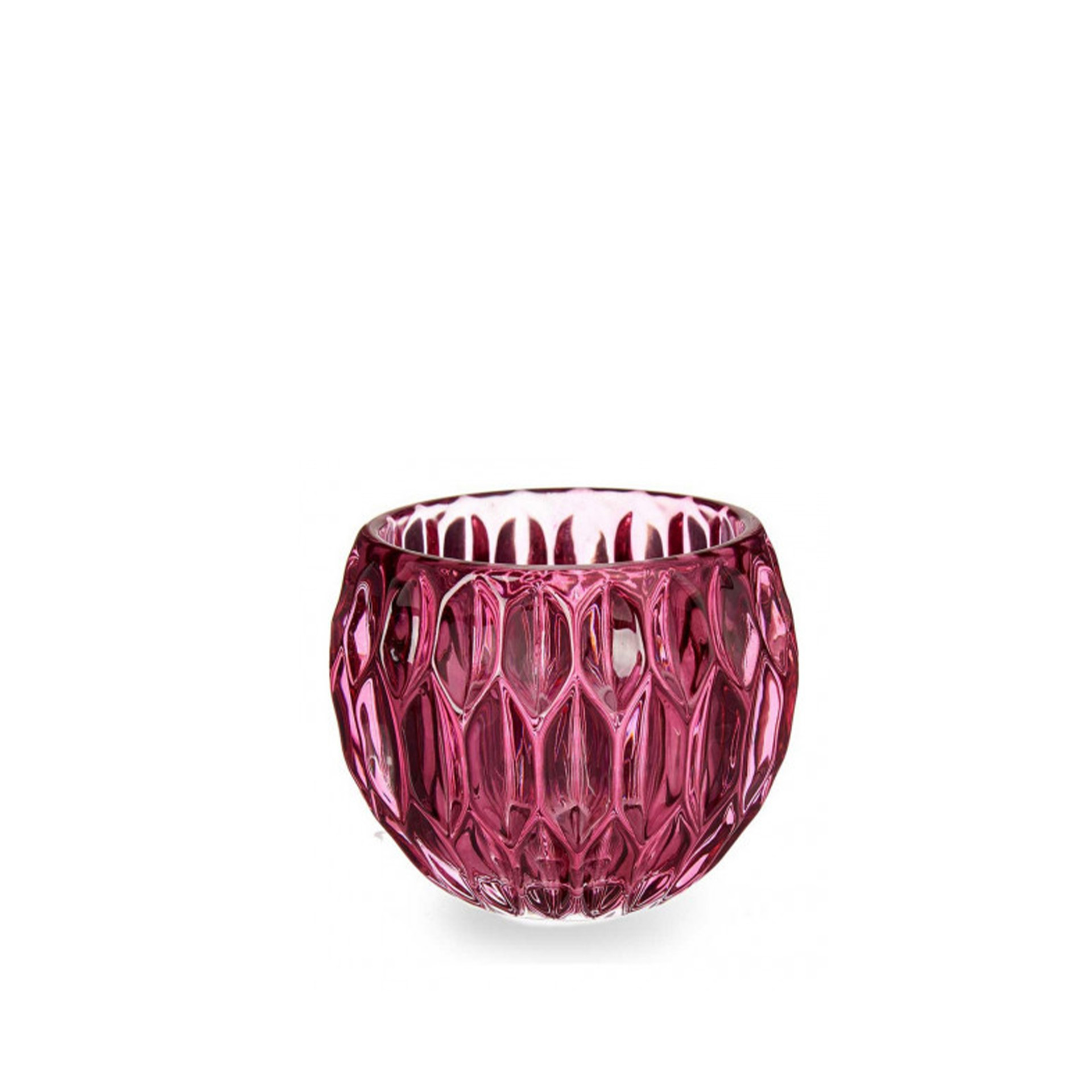 Porta Velas Vidro Hexágono Rosa 9X7.5cm