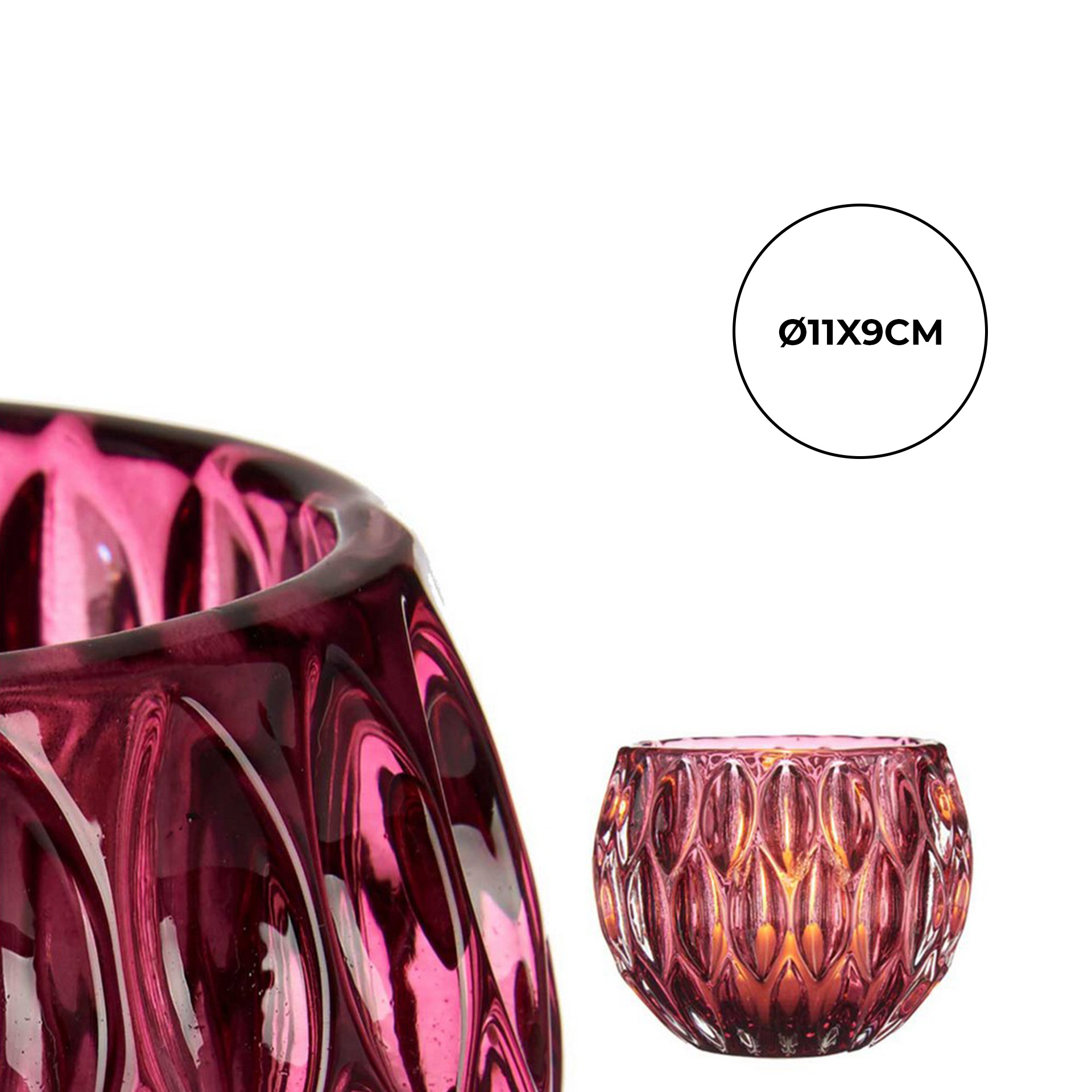 Porta Velas Vidro Hexágono Rosa 11X9cm