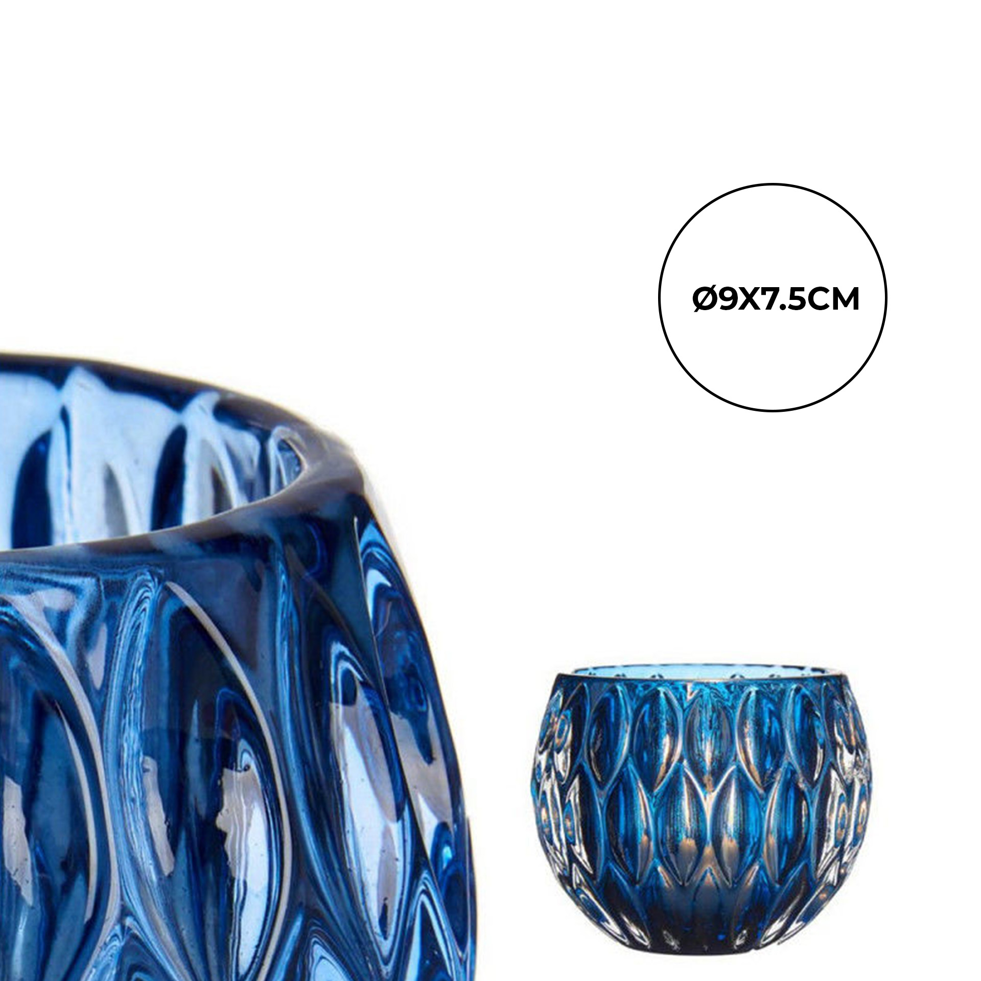 Porta Velas Vidro Hexágono Azul 9X7.5cm