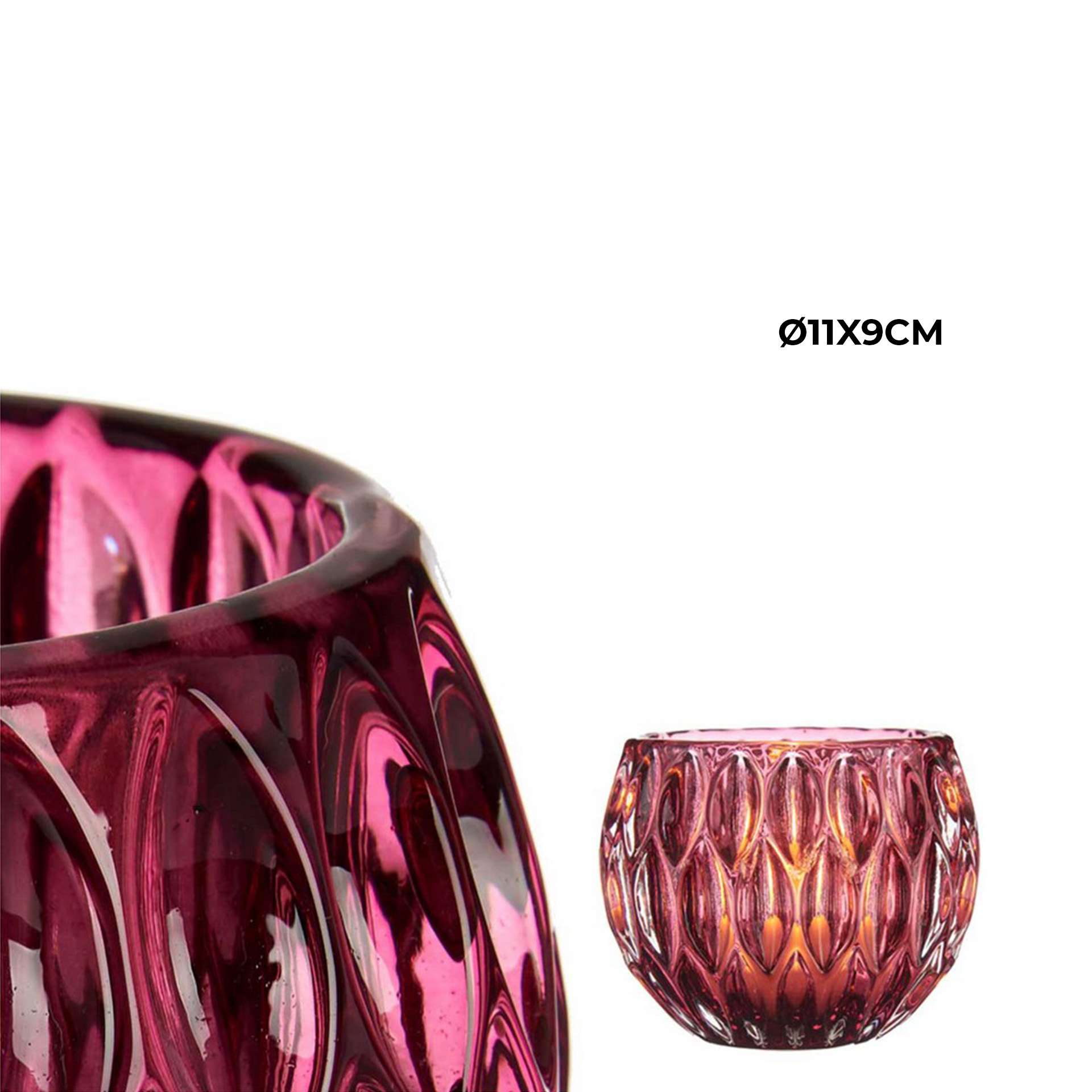 Porta Velas Vidro Hexágono Rosa 11X9cm
