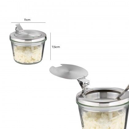 Copo Vidro com Tampa Inox 370ml 11X7.5cm Pack 2