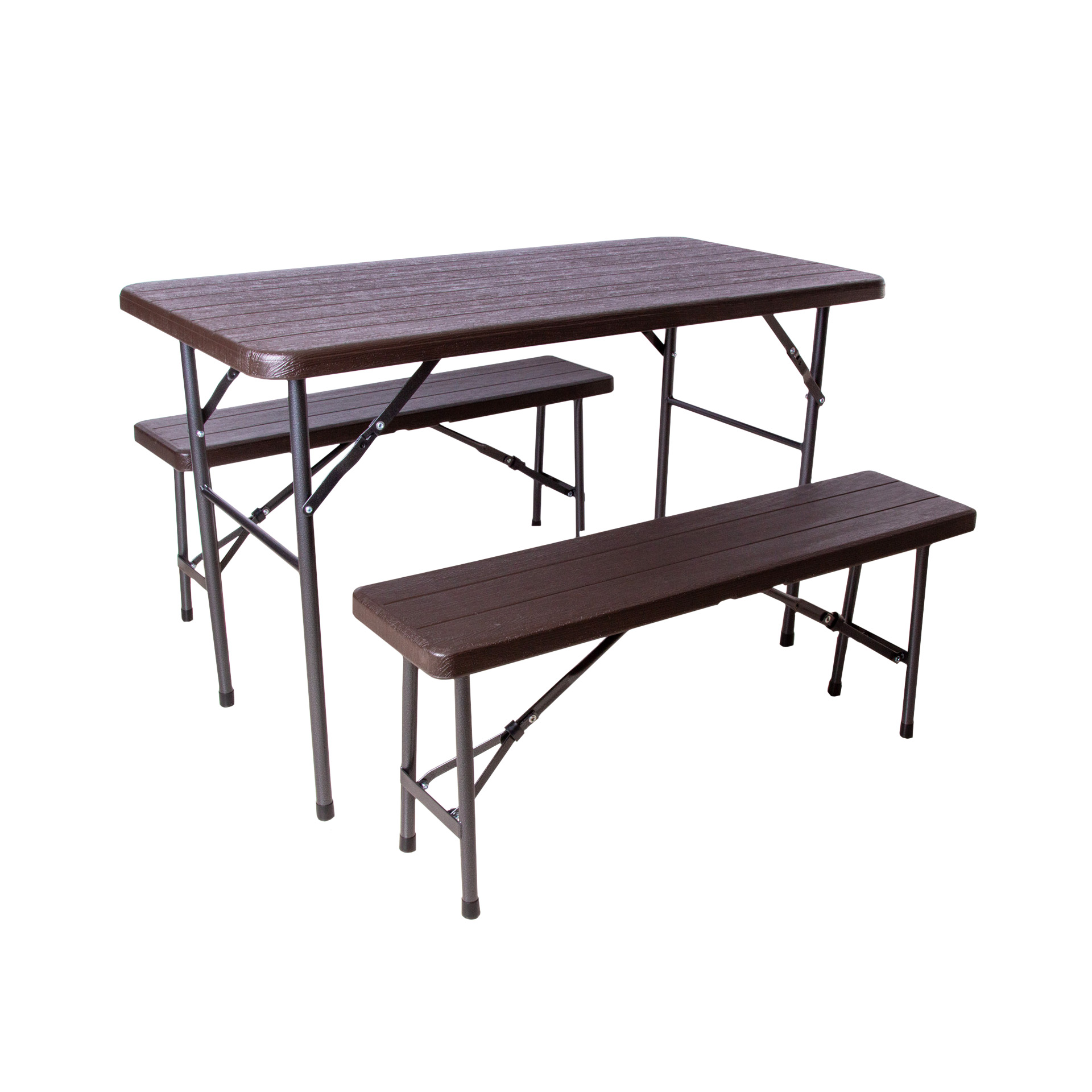Mesa Furadouro com Bancos Plástico Castanho 120X60X74cm