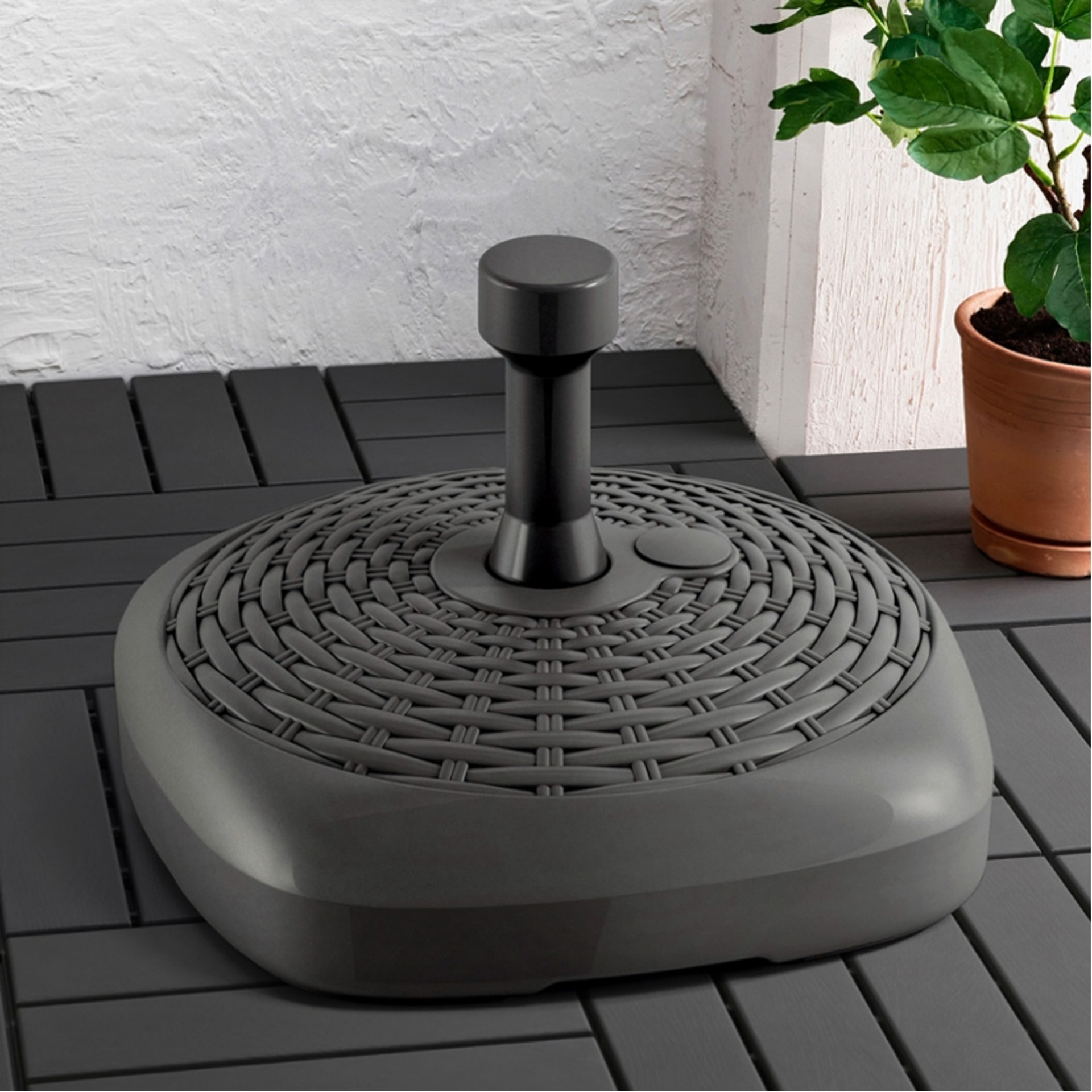 Base Guarda Sol Plástico Rattan Cinzento 12l