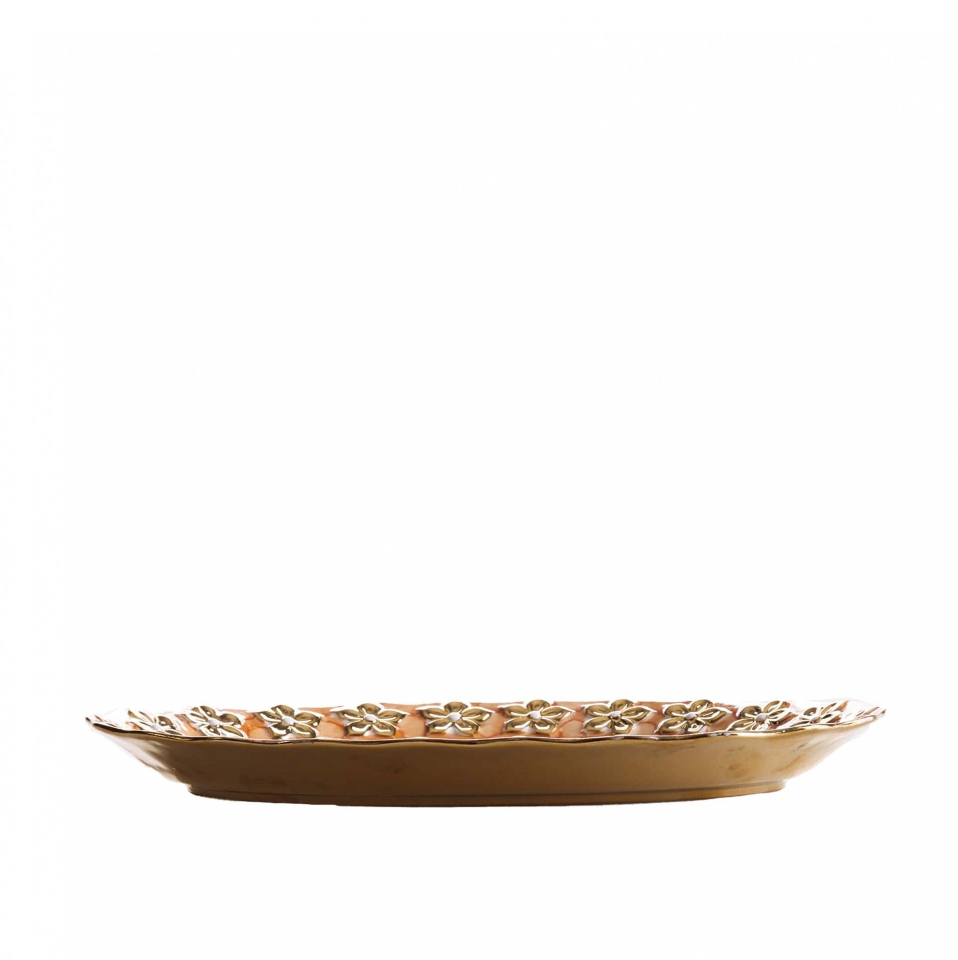 Prato Flores Douradas Oval Castanho 30CM