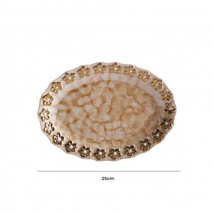 Prato Flores Douradas Oval 25CM