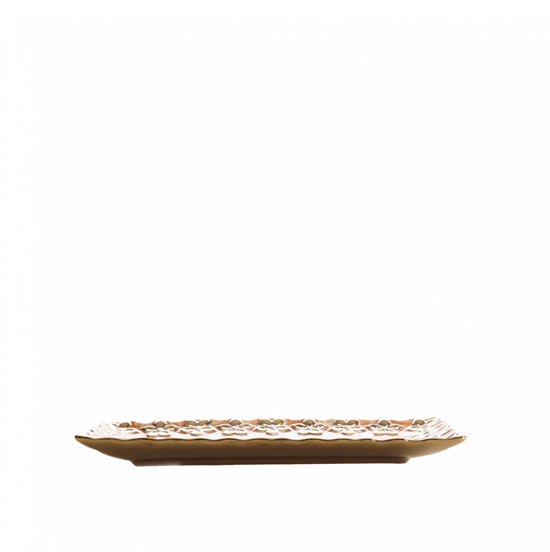 Prato Flores Douradas Retangular Castanho 25CM