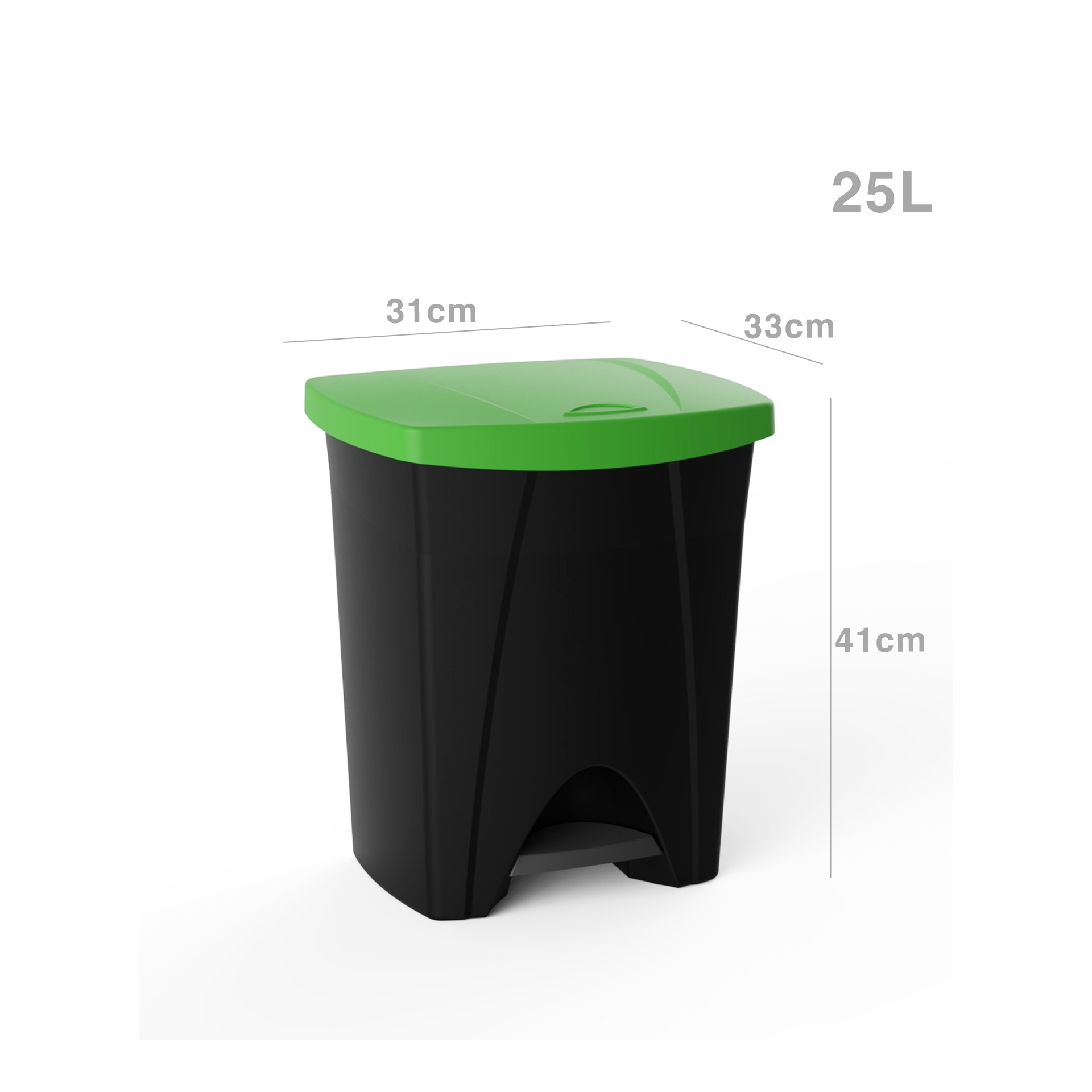 Balde Lixo com Pedal Plástico Retangular Preto / Verde 25l 31X33X41cm