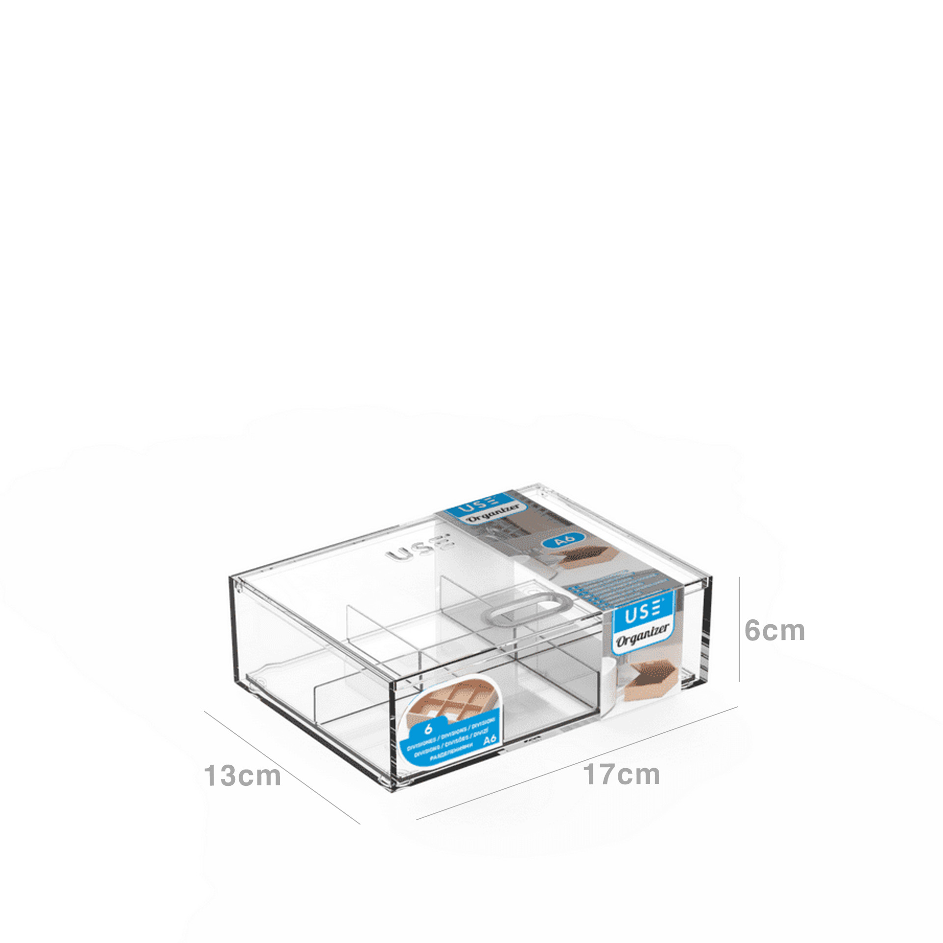 Caixa Organizadora Dividida Transparente A6 17X13X6cm