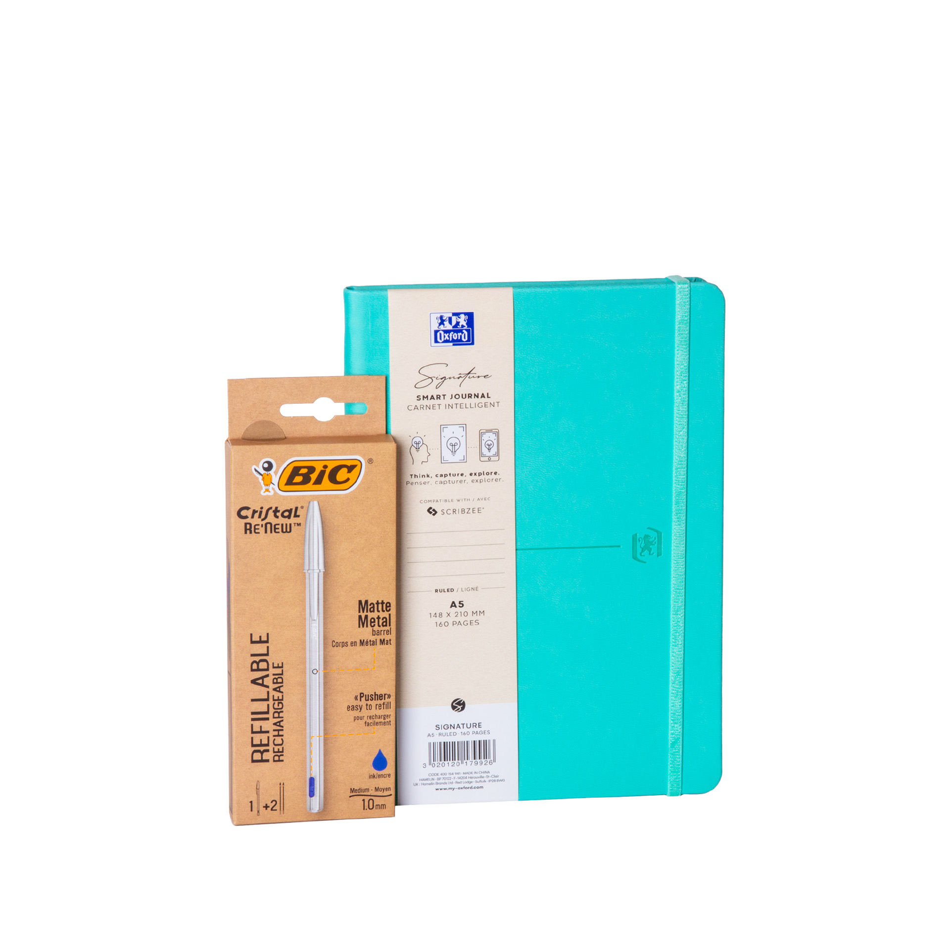 Caderno Oxford A5 + Caneta Bic 1mm + 2 Recargas Pastel