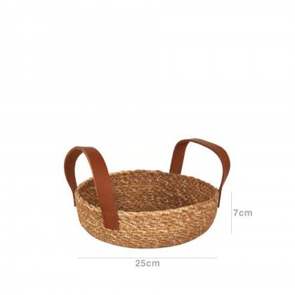 Cesto Vime Seagrass com Asas Pele Castanho 25X7cm