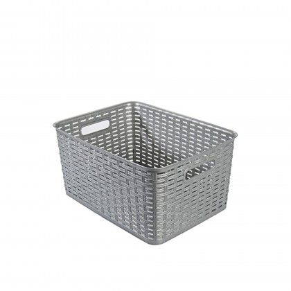 Cesto Plástico Rattan Multiusos Cinzento 18l 39.5X29X19.4cm Cesto Plástico Rattan Multiusos Cinzento 18l 39.5X29X19.4cm
