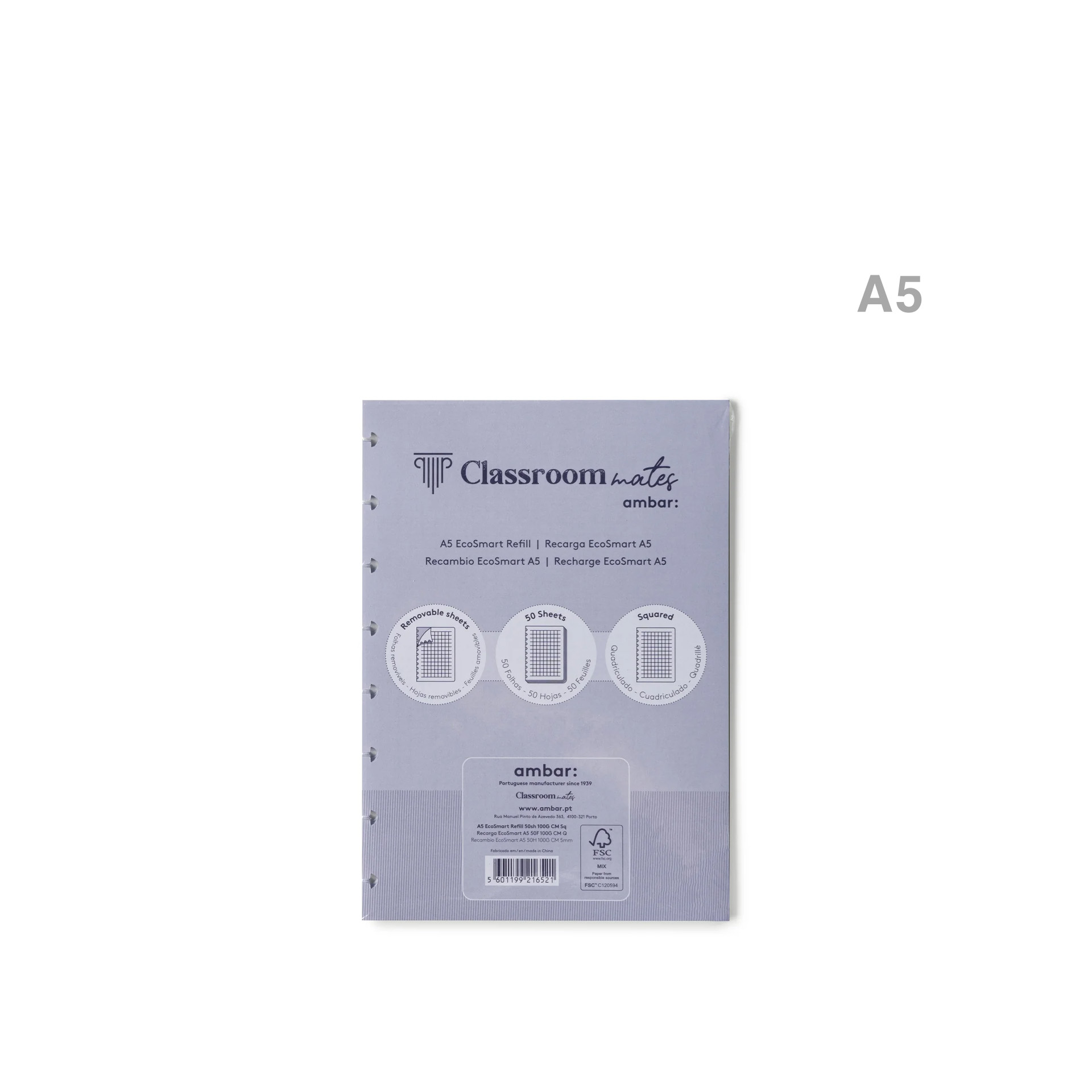 Recarga Caderno Inteligente Ecosmart 100gr A5 50 Folhas Quadriculado