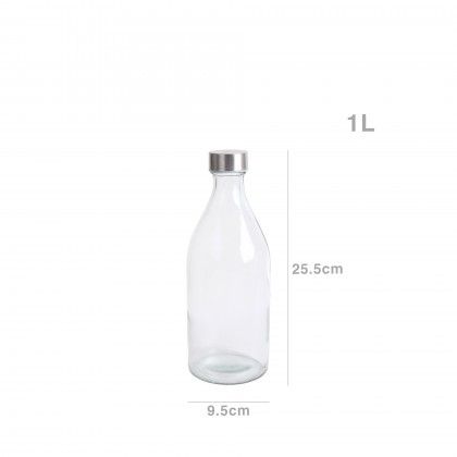 Garrafa Vidro Tampa Metal Redonda 1000ml 9.5X25.5cm
