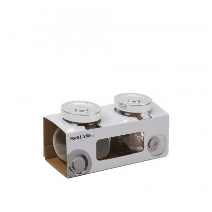 Frasco Hermtico My Glass Tampa Prateada 0.064ml 8X8cm Pack 2