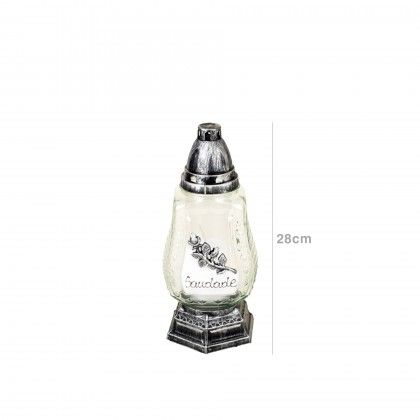 Candeeiro Vidro Flor Saudade Prata 28cm