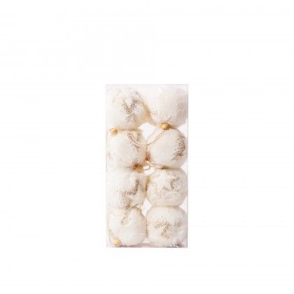 Bola P�lo Branco Natal 8CM Pack 8