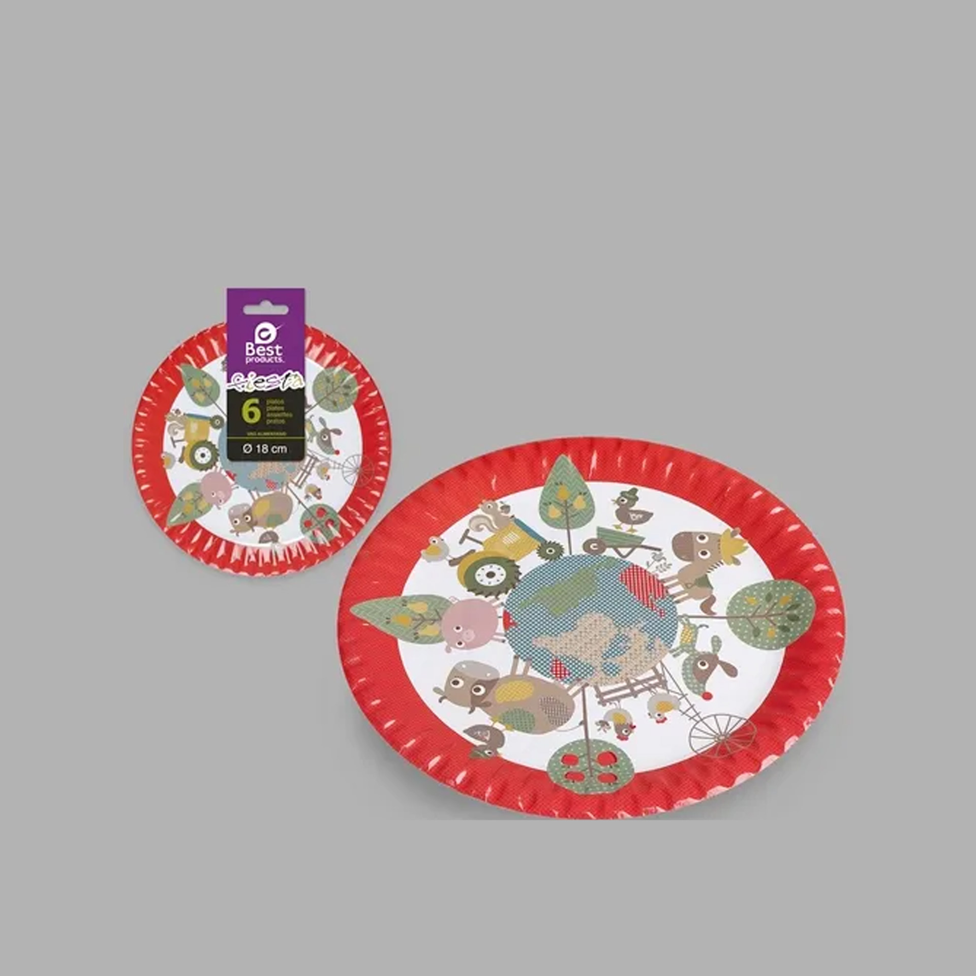 Prato Cartão Animais Quinta 18cm Pack 6