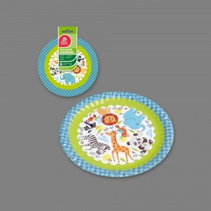 Prato Carto Animais 18cm Pack 6