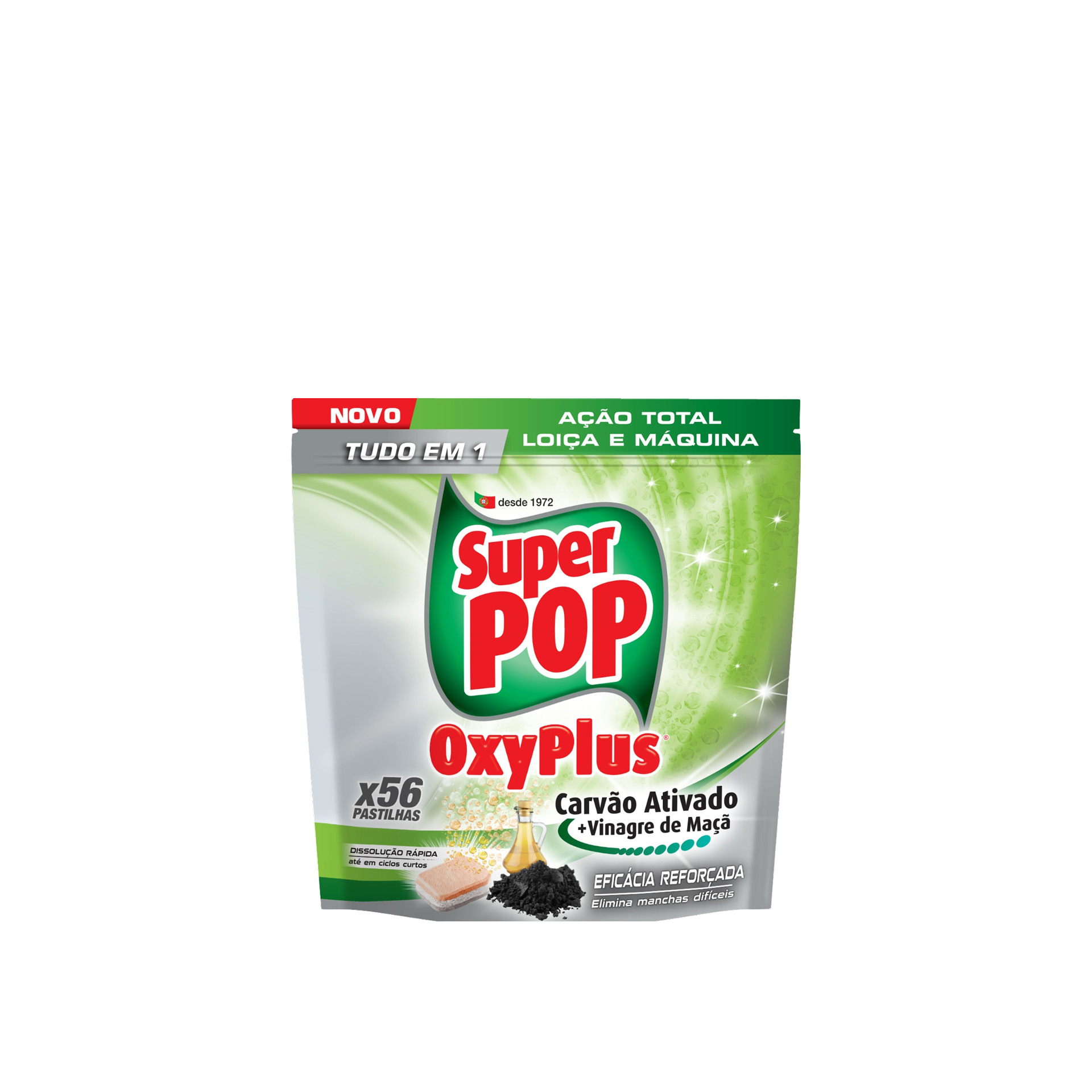 Pastilha Máquina Loiça Super Pop Oxyplus Carvão / Vinagre Maça 56 Unidades