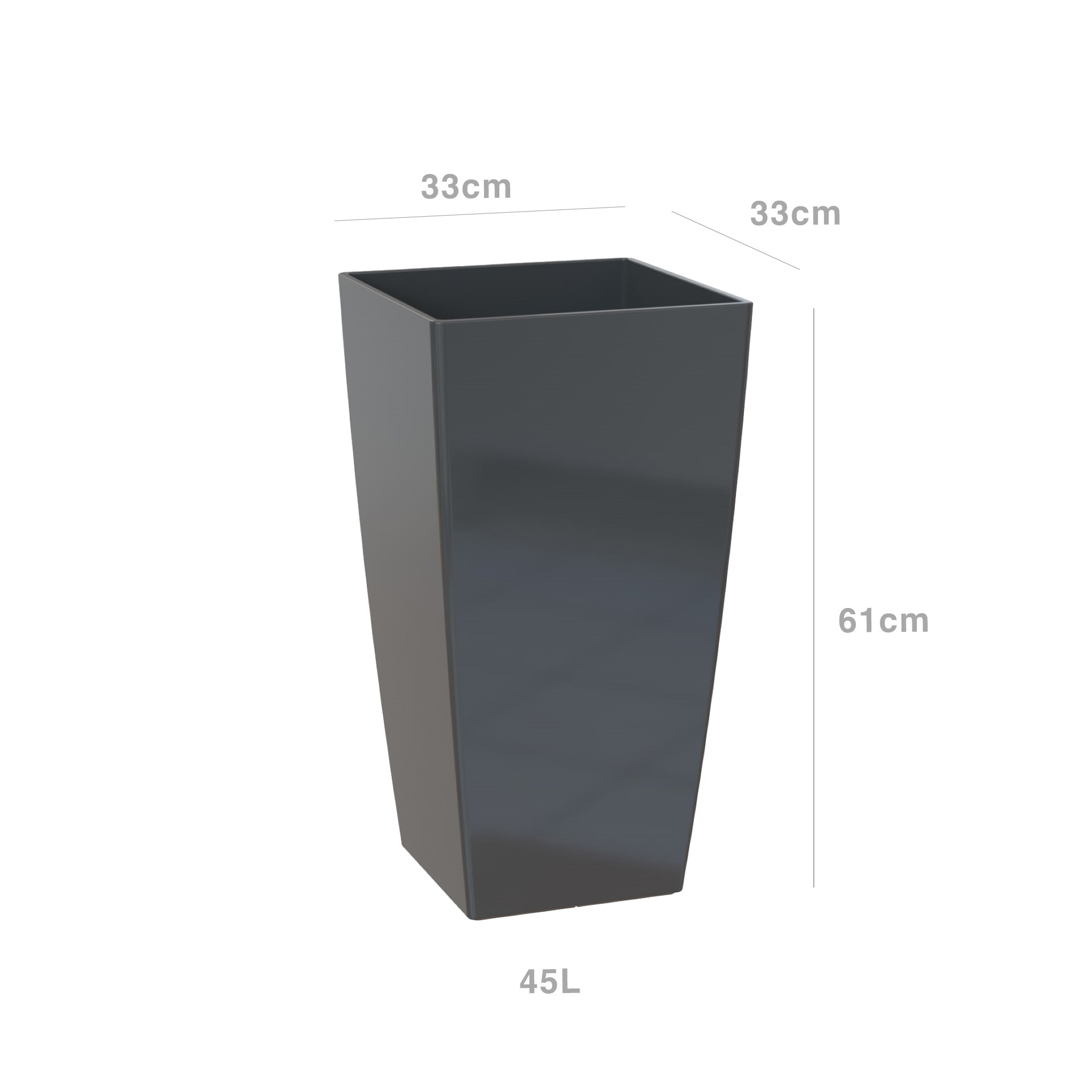 Vaso Pisa 33X33X61cm 45L Antracite