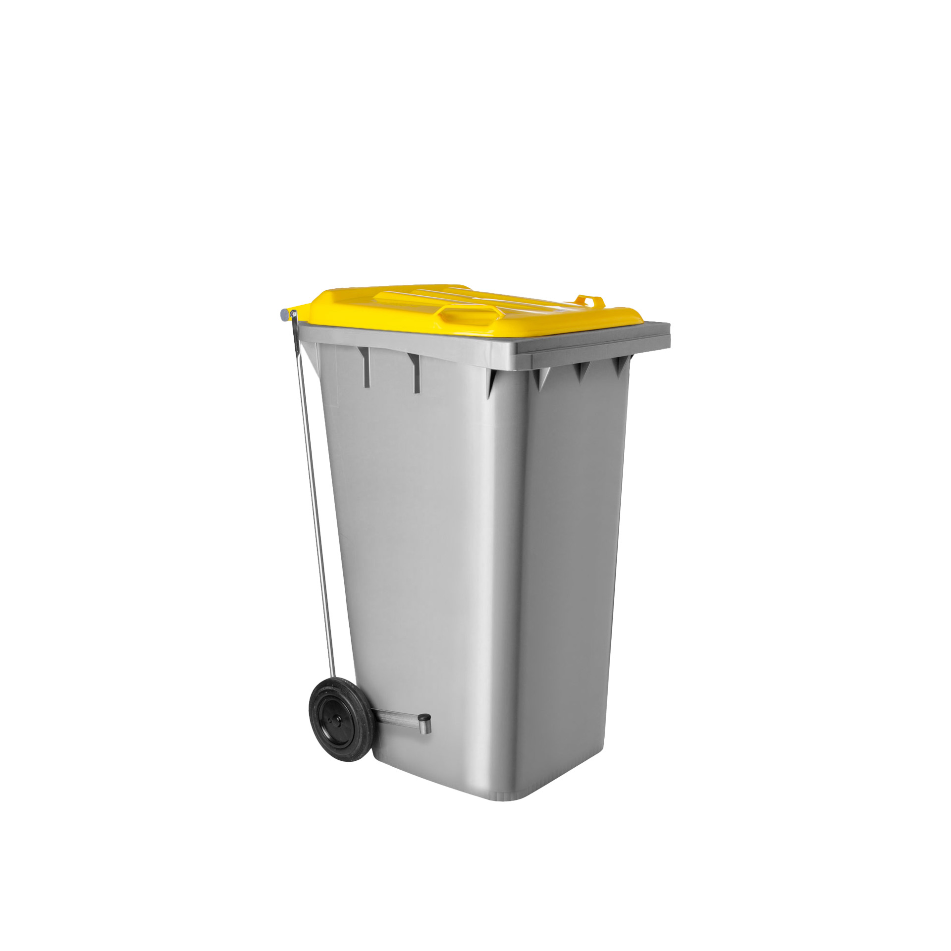 Contentor Eco Cinza com Pedal e Rodas Tampa Amarela 240l 73.5X58X100cm