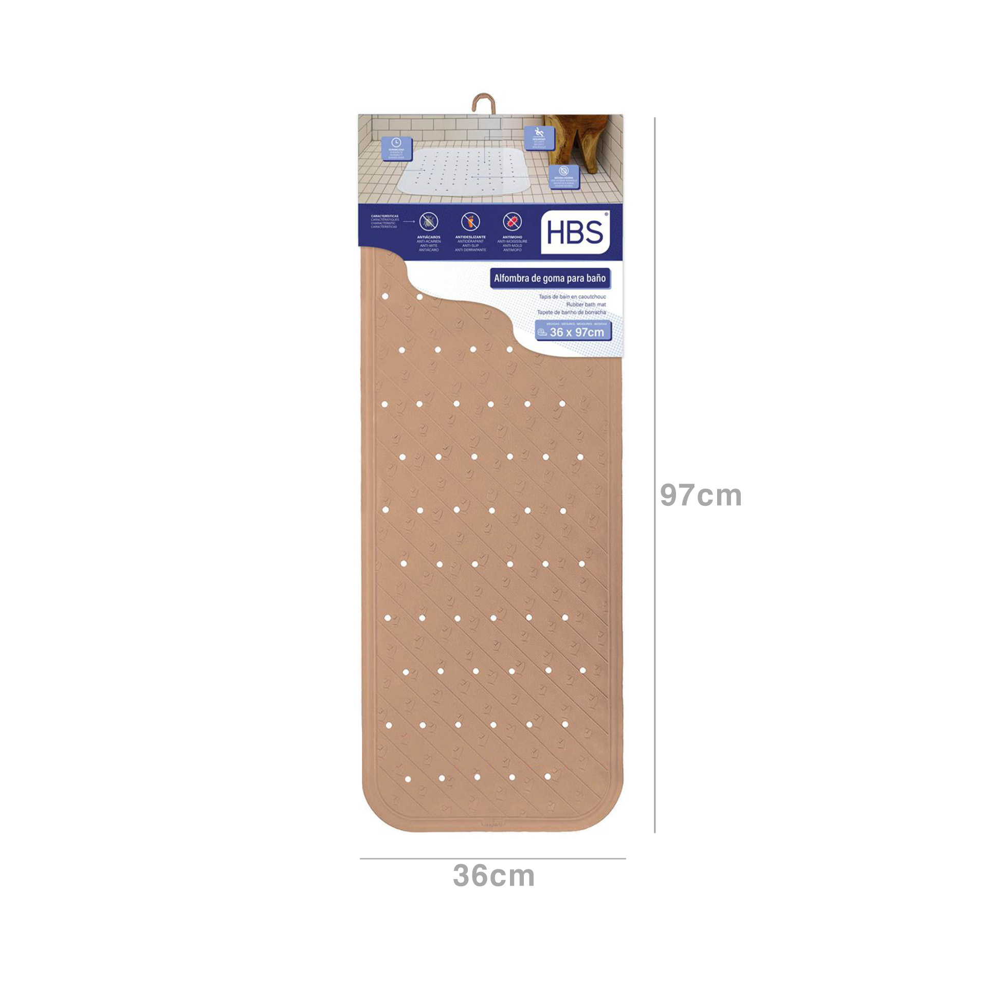 Tapete Banheira Bege 880gr 36X97cm