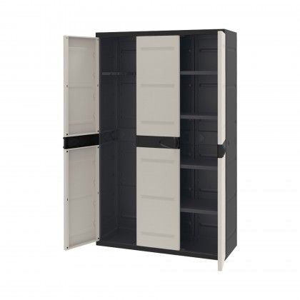Armrio Plstico Titanium 3 Portas Retangular Preto / Bege 105X44X176cm