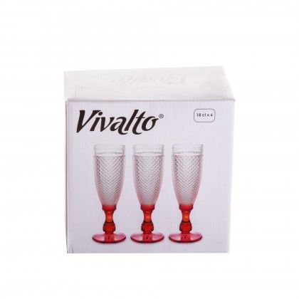 Copo Flute Picotado com Pé Vermelho 18cl 6X20cm Pack 6 Copo Flute Picotado com Pé Vermelho 18cl 6X20cm Pack 6