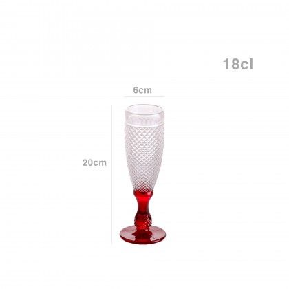 Copo Flute Picotado com Pé Vermelho 18cl 6X20cm Pack 6 Copo Flute Picotado com Pé Vermelho 18cl 6X20cm Pack 6