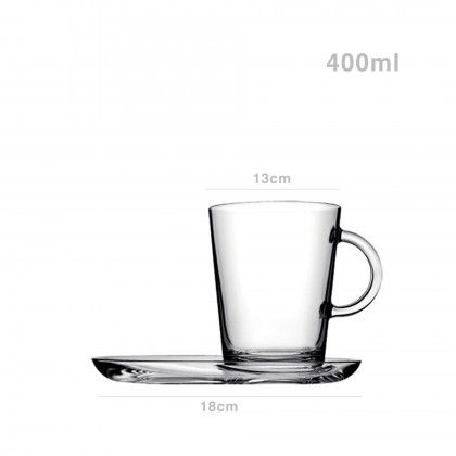 Caneca Vidro Tribeca com Prato 400ml 18X13cm Pack 2