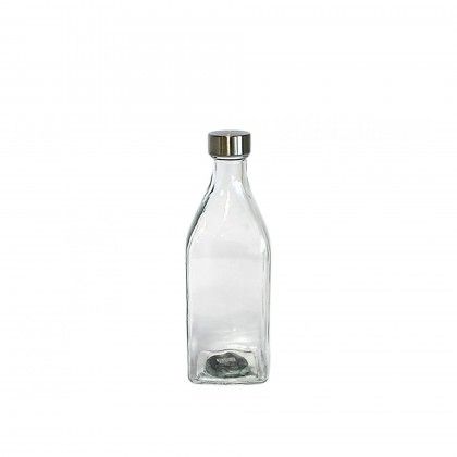 Garrafa Vidro Tampa Metal Quadrada 1000ml 9X26cm