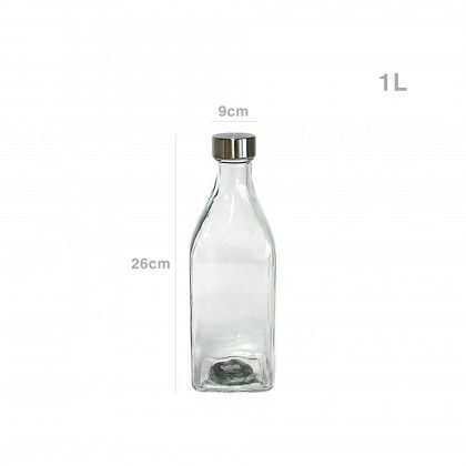 Garrafa Vidro Tampa Metal Quadrada 1000ml 9X26cm