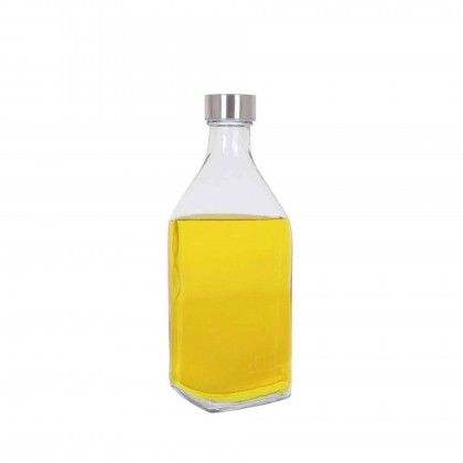 Garrafa Vidro Tampa Metal Quadrada 1000ml 9X26cm
