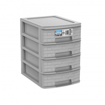 Caixa Organizadora Bamboo A4 4 Gavetas Antracite 35X26X28cm