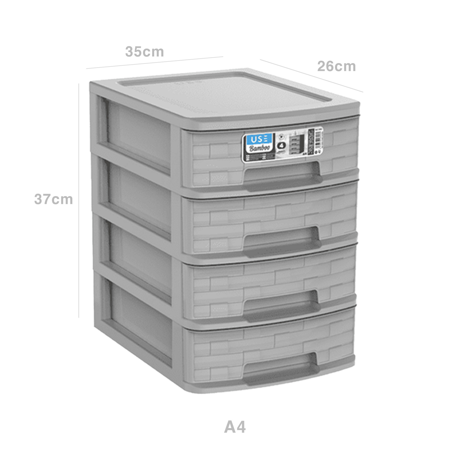 Caixa Organizadora Bamboo A4 4 Gavetas Antracite 35X26X28cm