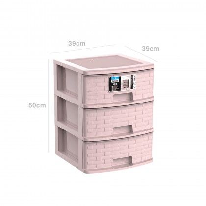 Caixa Organizadora Bamboo Pastel 3 Gavetas Rosa 39X39X50cm