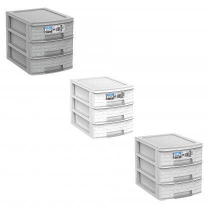 Caixa Organizadora Bamboo A4 3 Gavetas Cinzento Claro 35X26X28cm