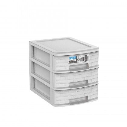 Caixa Organizadora Bamboo A4 3 Gavetas Cinzento Claro 35X26X28cm