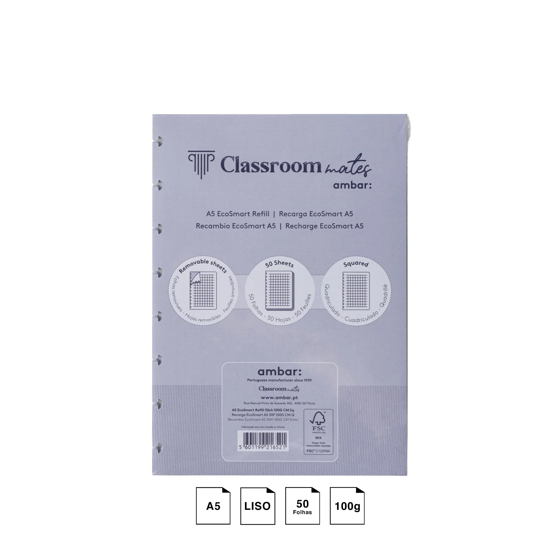 Recarga Caderno Inteligente Ecosmart 100gr A5 50 Folhas Liso
