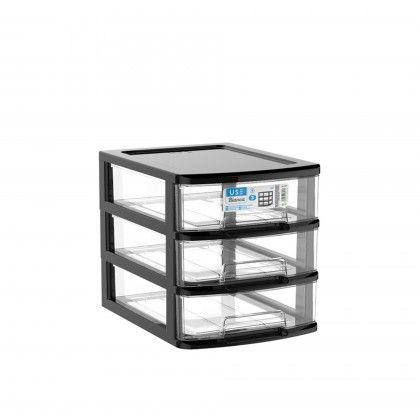 Caixa Organizadora Bianca A4 3 Gavetas Preto 35X26X28cm
